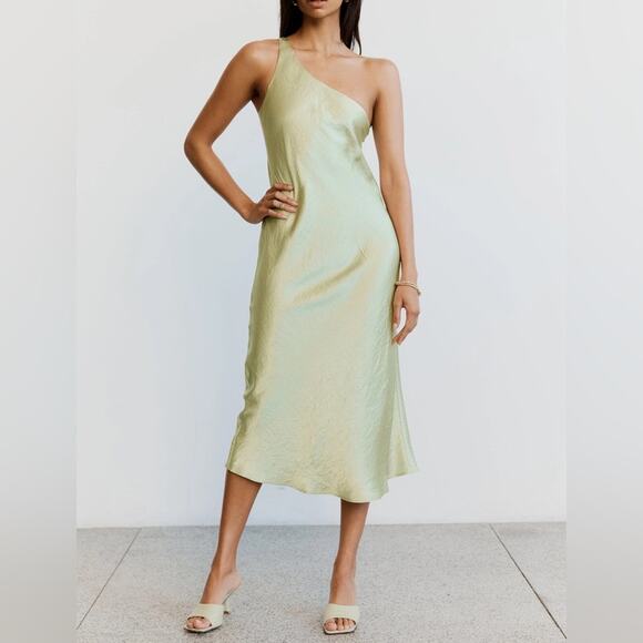 Third Form Women’s Crush Bias One Shoulder Silky Midi Dress In Apple Green Sz 2 - Picture 14 of 14